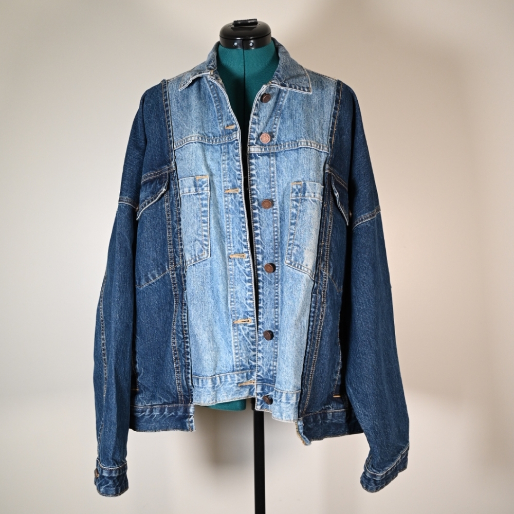 BDG Blue Two-tone Oversized Fit Baggy Unisex Jean Denim Jacket With Pockets